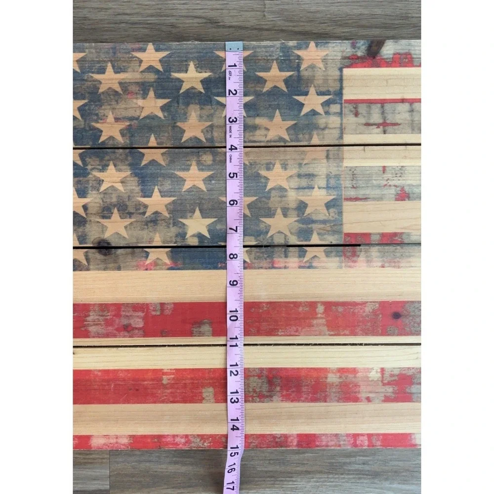 Signed Parvez Taj Wooden U.S. Flag Art Patriotic SZ: 31